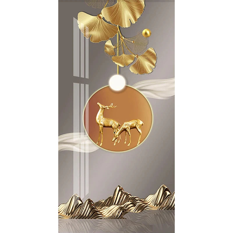 Modern Golden Deer Tree Wall Print