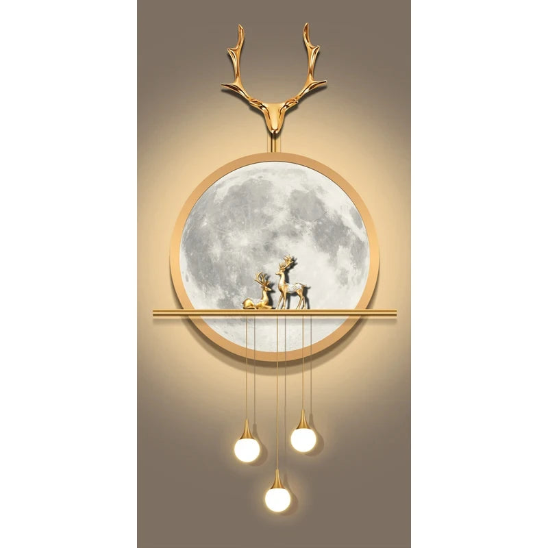 Modern Golden Deer Tree Wall Print